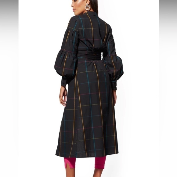 New York and company 7th Avenue poplin maxi shirt black plaid wrap tunic - Picture 3 of 8